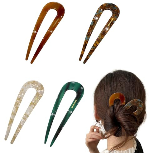 COYUN 4 piezas de pinzas francesas para el cabello, pinzas para el cabello en forma de U, Palillos Para El Cabello Con Caparazón De Tortuga para accesorios para el cabello de estilo de las mujeres