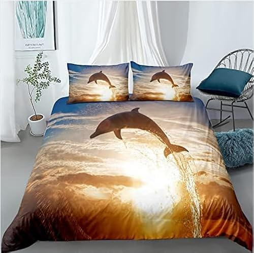 NUEYSP Bettwäsche 135x200 Delfin Bettwäsche-Sets 3D-Motiv, Mikrofaser, 1 Bettbezug 135x200 + 1 Kissen 80x80 mit Verdecktem ReißVerschluss für Mädchen Jungen.