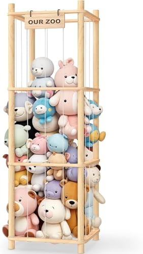 DIRXVMC Stuffed Animal Storage & Organizer, Wooden Cute Zoo Toy Holder for Toddler Rooms, Playrooms & Bedrooms (Natural, 1 pack)