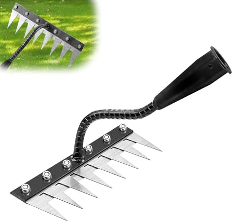 Alitree Rastrello Multifunzione Elimina Erbacce,8 denti robusti Rastrello | Giardino Portatile,Rastrello da giardino resistente,Strumenti per orto e giardinaggio,allentare il terreno,livellare prato