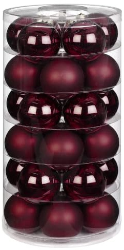 Inge Glas Weihnachtskugeln | Schöne Christbaumkugeln aus Glas | 30 Kugen in Dose | Christbaumschmuck Weihnachtsbaumschmuck Weihnachtsbaumkugeln (Smooth Port | weinrot)