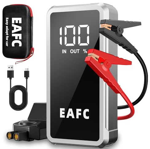 EAFC 5000A Jump Starter Power Pack, 12V Car Battery Booster Jump Starter | for Vehicles, Motorcycle, with Smart Jumper Cables, LED Flashlight, LCD Display, USB Cable（with EVA Bag）