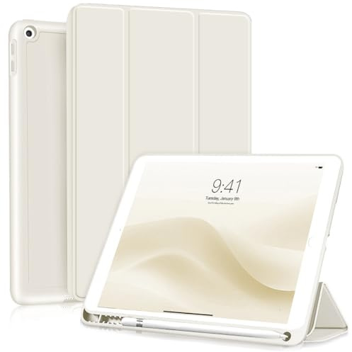 GKABXY Case for iPad 9th/8th/7th Generation 2021/2020/2019 10.2 Inch | With Pencil Holder, Soft TPU Back & Tri-fold Stand Protective, Auto Wake/Sleep for iPad 10.2 Inch, White