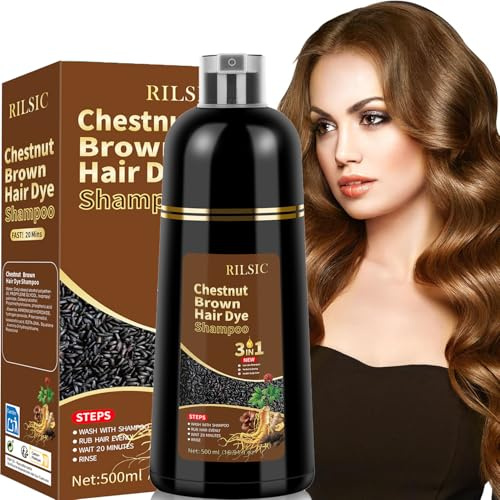 Chestnut Brown Hair Dye Shampoo 3in1, Haarfärbeshampoo für graues Haar | Sofort-Haarfarben-Shampoo, Haarfarbe Shampoo, Hair Color Shampoo, Farbshampoo Tönungsshampoo für Männer Frauen