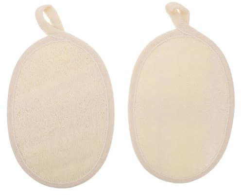 Mikikit 2pcs Natural Loofah Bath Scrubbers Exfoliating Back Loofah Wipes with Beige Trim for Body Cleaning and Dead Skin Removal Natural Shower Pads for Men and Women