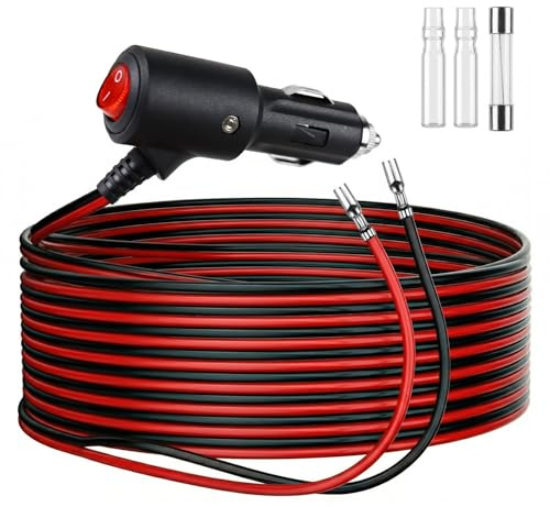 Zigarettenanzünder Stecker mit Schalter 4m, 12V/24V Verlängerungskabel | 16AWG Kupfer, mit LED & 15A Sicherung, KFZ Adapter für Auto, Wohnmobil, Boot, Motorrad