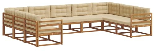 vidaXL Outdoor-Sofagarnitur mit Kissen 9 pcs Natur und Beige, Outdoor modernes Sofa Set, robuste Patiosammlung, vielseitige Gartenmöbel, Sectional Lounger für Entspannung im Hinterhof