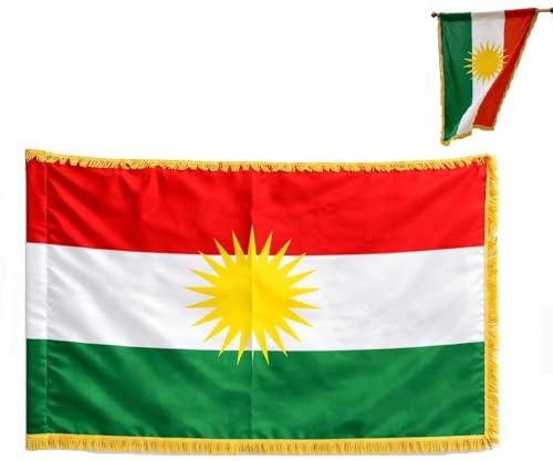 Bandiera del Kurdistan, grandi bandiere curde, grande 150 x 90 cm, luminosa e resistente, decorazione per interni ed esterni, decorazioni per festival, eventi, celebrazioni (1 pezzo)