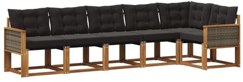 vidaXL Outdoor-Sofagarnitur mit Kissen 6 pcs Natürlich und Schwarz, Gartenlounge, Moderne Sofas für draußen, strapazierfähige Sitzgruppe für Terrasse, Perfekter Komfort