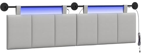 vidaXL Hängendes Kopfteil Mit LED Licht Wolkengrau Stoff, Schlafzimmer, Rechteckig, Modern, Wandmontage, Anpassbares Kopfteil, Ergonomisch, Platzsparend, Akzentpaneel