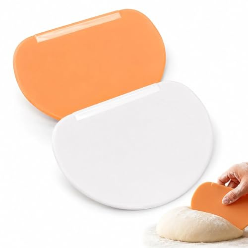 Set of 2 Pastry Scrapers, Plastic & Silicone Dough Cutter and Shaper, Non-Scratch Baking Tools, Multi-Purpose Kitchen Utensils for Dough, Batter Mixing & Food Scraping, Dishwasher Safe