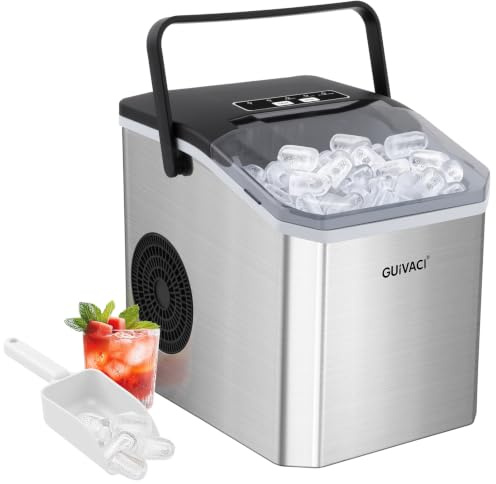 Máquina para hacer cubitos de hielo con autolimpieza – 9 cubitos en 6 min, 12 kg/24h, 2 tamaños, portátil con asa, para cocina, oficina, bar y fiesta