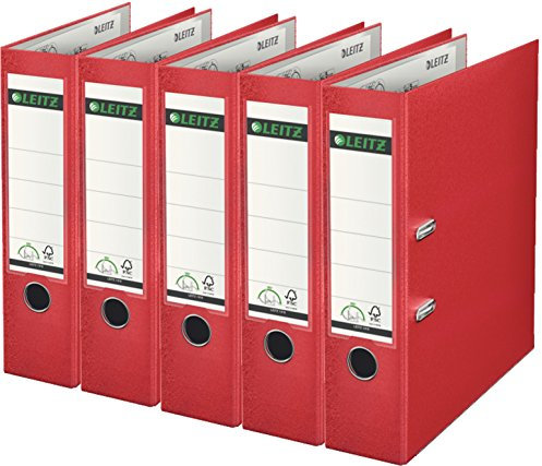 Leitz 1010-50 Qualitäts-Ordner Plastik-Cover (A4 breit| 5er Pack, rot)