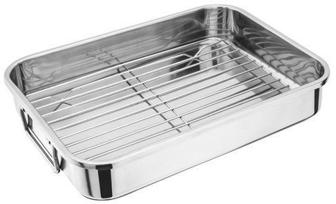 CookSpace Stainless Steel Rectangular Roasting Pan with Stainless Steel Rack - 32cm x 23cm x 6cm, Silver