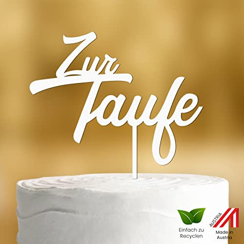 Cake Topper zur Taufe zweizeilig [neue Form] für die Tauftorte - Acryl Weiß 3mm - Tortendeko Taufe Mädchen, Cake Topper Mädchen, Tortendeko Junge, Tortendeko Taufe Jungen, Torten Topper