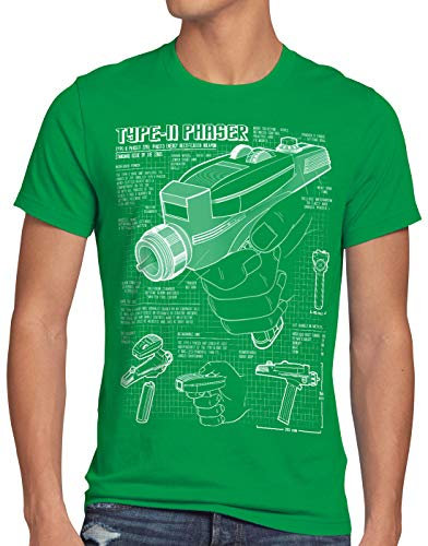 style3 Phaser 2265 Blaupause T-Shirt Herren NCC-1701 Trek Trekkie Star, Größe:L, Farbe:Grün