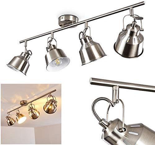 Deckenleuchte Safari, Deckenlampe aus Metall in Stahl gebürstet/Weiß, 4-flammig, mit verstellbaren Strahlern u. Lichteffekt, 4 x E14-Fassung, Spot im Retro/Vintage Design, ohne Leuchtmittel