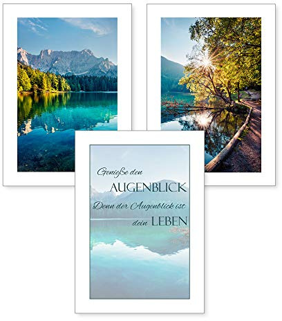 3-teiliges Premium Poster-Set | Kunstdruck | Genieße den Augenblick | Deko Bild für Ihre Wand | optional mit Rahmen | Kinderzimmer Schlafzimmer Modern Fine Art | DIN A4 / A3 (A4, ohne Rahmen)