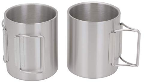 Vastigo - Set di 2 tazze da campeggio in acciaio INOX, con manici pieghevoli, 10 oz.