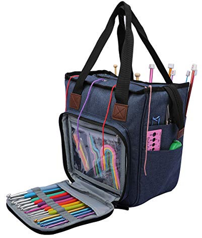 Coopay Häkeltasche für Garn, Leichte Stricknadeln, Häkelnadeln Tasche, Nähkörbe, Geeignet für Mädchen, Damen, Senioren, hochwertiges wasserdichtes Oxford-Gewebe,Kein Zubehör (Reihergrau)