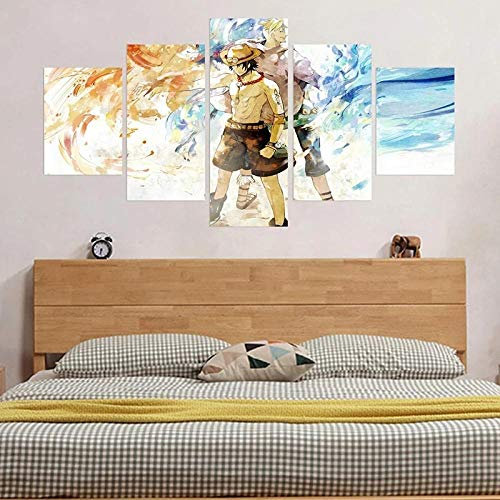 5 Stück Drucke Auf Leinwand Gedruckt Malerei Wohnzimmer Wand Kunst Leinwand One Piece Ace Wandbilder Poster Anime Poster Bild XXL Wohnzimmer Wohnkultur Kreatives Geschenk 150X80 cm