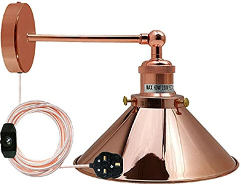 DC VOLTAGE Retro Industrial Wall Light Plug in Pendant Inline On Off Dimmer Switch, E27 Swan Neck Wall Mount Sconce Metal Galvanized Bedside Reading Night Lamp, Bedroom. (with Out Bulb, Rose Gold)