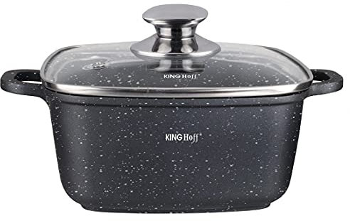 Marmor quadratisch Töpf Kochtopf mit Glasdeckel Marmorbeschichtung KINGHOFF (6,5L)
