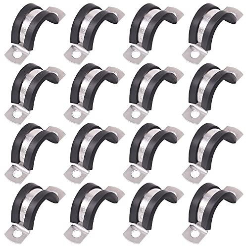 Glarks 16Pcs 20MM 2 Hole U-Tube Strap Clamp Set - 304 Stainless Steel Rubber Cushion Rigid Pipe Strap U Bracket Assortment Kit for Fixing (20mm)