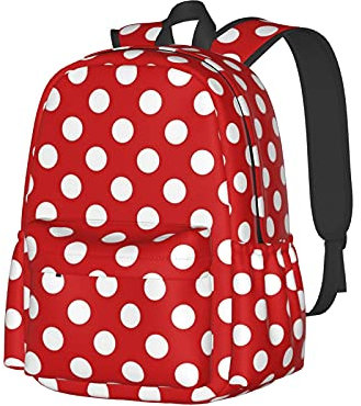 KiuLoam 17 Zoll Rucksack Vintage David Stars Laptop Rucksack Schultertasche Büchertasche Casual Daypack, Rot mit weißen Punkten, EinheitsgröÃŸe