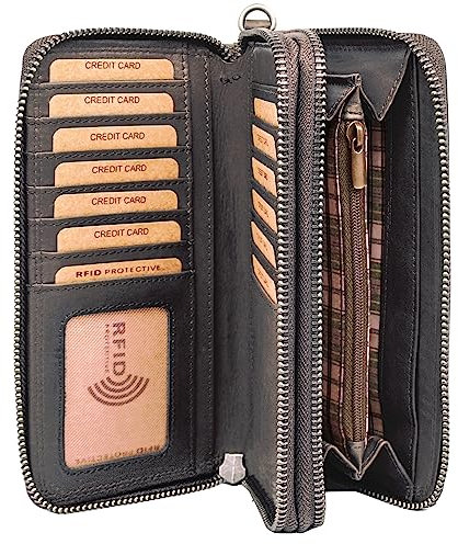 Benthill Geldbörse Groß Leder | Grosses Portemmonnaie mit RFID Schutz | Hochwertiges Rindsleder Portmonee Gross mit vielen Kartenfächern inkl. Geschenkbox, Farbe:Grau