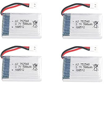 YUNIQUE GREEN-CLEAN-POWER - Set of 4 Rechargeable LiPo Batteries 3.7V 500mAh | Compatible with RC Drones Syma X5, Cheerson CX-30W, Skytech M68, Wltoys F949 | Dimensions 45x25x9mm, Silver