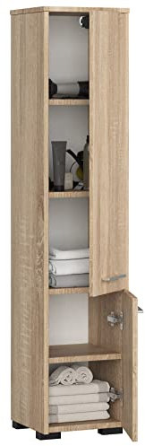 BDW Badezimmerschrank Unterschrank Waschbeckenunterschrank Hochschrank Badmöbel Schrank Midi-Schrank Badregal || VIELE FARB ||, Eiche Sonoma