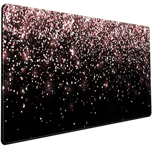 Tapis de souris XXL à paillettes dorées rose et noires - 80 x 40 cm - Accessoires pour femme et fille - Grand bureau complet - Tapis de souris XXL pour ordinateur portable, clavier, bureau