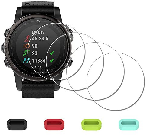 iDaPro [4 Stück Displayschutz schutzfolie für Garmin fenix 5S 42mm + Silikon Anti-Staub Stecker Panzerglas Anti-Kratzer Blasenfrei