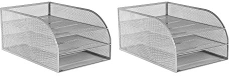 OSCO Silver Wiremesh Triple Letter Tray | 2 Pack | Document Storage | A4 Filing | Assembled | Paper Organiser | Desk Tidy | H17.5 x W24.5 x D37 cm |