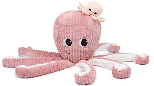 LES DÉGLINGOS Les PTIPOTOS by Peluche Maman Bebe - Toute Douce - Cadeau Naissance - FILOU LA Pieuvre Maman & Bebe - 45CM - Rose