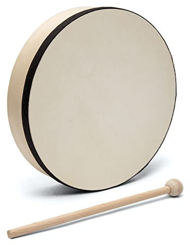 World Rhythm HD-6-BK Handtrommel 15,2 cm vorgestimmt | Rahmentrommel inkl. Beater, Trommelkopf aus Ziegenleder, sofort spielbereit