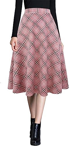 Ylingjun Jupes mi-longues en laine chaude pour femme - Taille haute élastique - Jupe évasée en laine, rose, Taille L