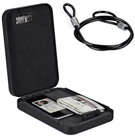 Relaxdays Cassetta di Sicurezza Portatile, Combinazione Numeri e Cavo, Mini Cassaforte, Acciaio, HLP 5,5x17x25 cm, Nero