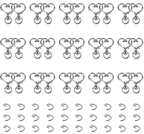 Herz Schlüsselanhänger,30 Stück Herz Karabinerhaken Schlüsselanhänger,Karabinerhaken mit Drehverschluss,für Handgemachtes Zubehör von Schmuck Handtaschen Schultertaschen Tragetaschen (Silber)