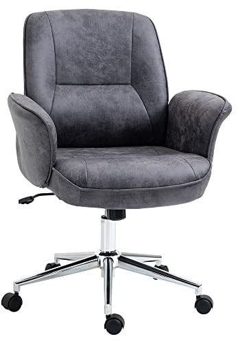 Vinsetto Homeoffice Stuhl Schreibtischstuhl aus Mikrofaser höhenverstellbar Drehstuhl mit Wippfunktion Schminkstuhl Bürostuhl bis 120 kg belastbar, für Arbeitszimmer, Schlafzimmer Dunkelgrau