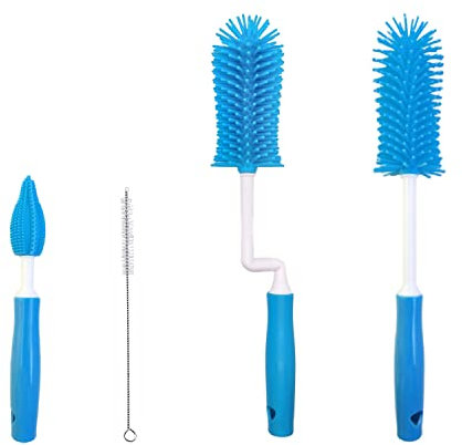 4Pcs Silicone Bottle Cleaning Brushes, Pacifier and Baby Bottles Brush, 360 ° Rotating Bottle Brush, Anti Scratch Bottle Straw Cleaner Brushs for Cleaning Bottle Cup and Glassware (Blue)
