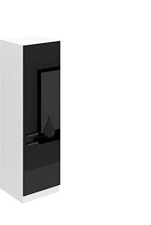 Belini Frigorifero Armadio Alto Cucina SSL. 60 cm di larghezza e 204 cm di altezza Armadio a muro per frigorifero con 2 ante, nero lucido