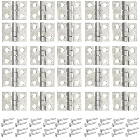 Yosawo 50 Stück Scharniere Mini Messing Scharnier Klein Scharnier Vintage Scharniere Türangel für Holzkiste Schmuck-Box Kabinett DIY 8 * 10mm (Silber)