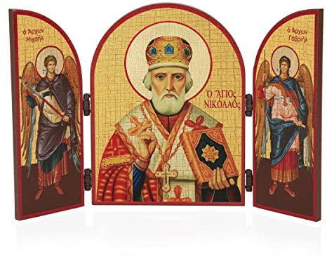 NKlaus Sankt Nikolaus von Myra Triptychon Holz Ikone 25x16cm christlich 11317