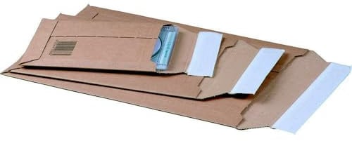 karton-billiger | Versandtasche aus Karton Pappe Wellpappe, selbstklebend Aufreißfaden, Warensendung Büchersendung | Format: CD - A3 (50, A4 - IM 292x210x50mm)