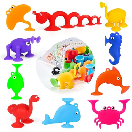 Jouets d' Aspiration, 10 Pièces Jouets de Bain pour Enfants de 3 Ans, Jouets à Ventouses pour Bebe en Forme d' Animaux, Cadeaux Montessori Sensoriels pour Les Garçons et Les Filles âgés de 4 à 8 Ans.
