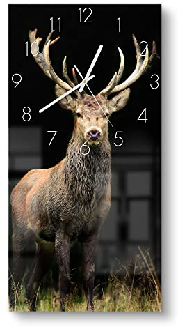 DEQORI Glasuhr | horizontal 30x60 cm | Motiv Majestätischer Hirsch | große XXL Design Uhr aus Glas | leise Wanduhr für Wohnzimmer & Küche | moderne Hingucker Uhr für die Wand