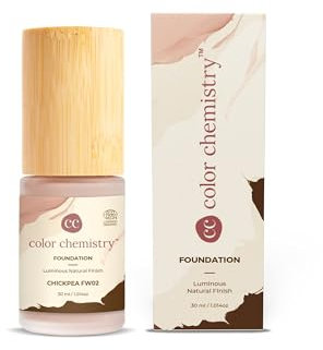 COLOR CHEMISTRY Organic Liquid Foundation for Medium to Full Coverage, Dewy Finish, Skin Nourishing, Plant-Based Formula, Suitable for All Skin Types, Chickpea FW02, 1.01 fl oz