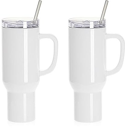 PYD Life Sublimationsbecher mit abnehmbarem Griff und Strohhalm-Deckel, Rohlinge, weiß, für 1,2 l Becher, Heißpresse, Sublimationsdruck, Ofendruck, 2 Stück